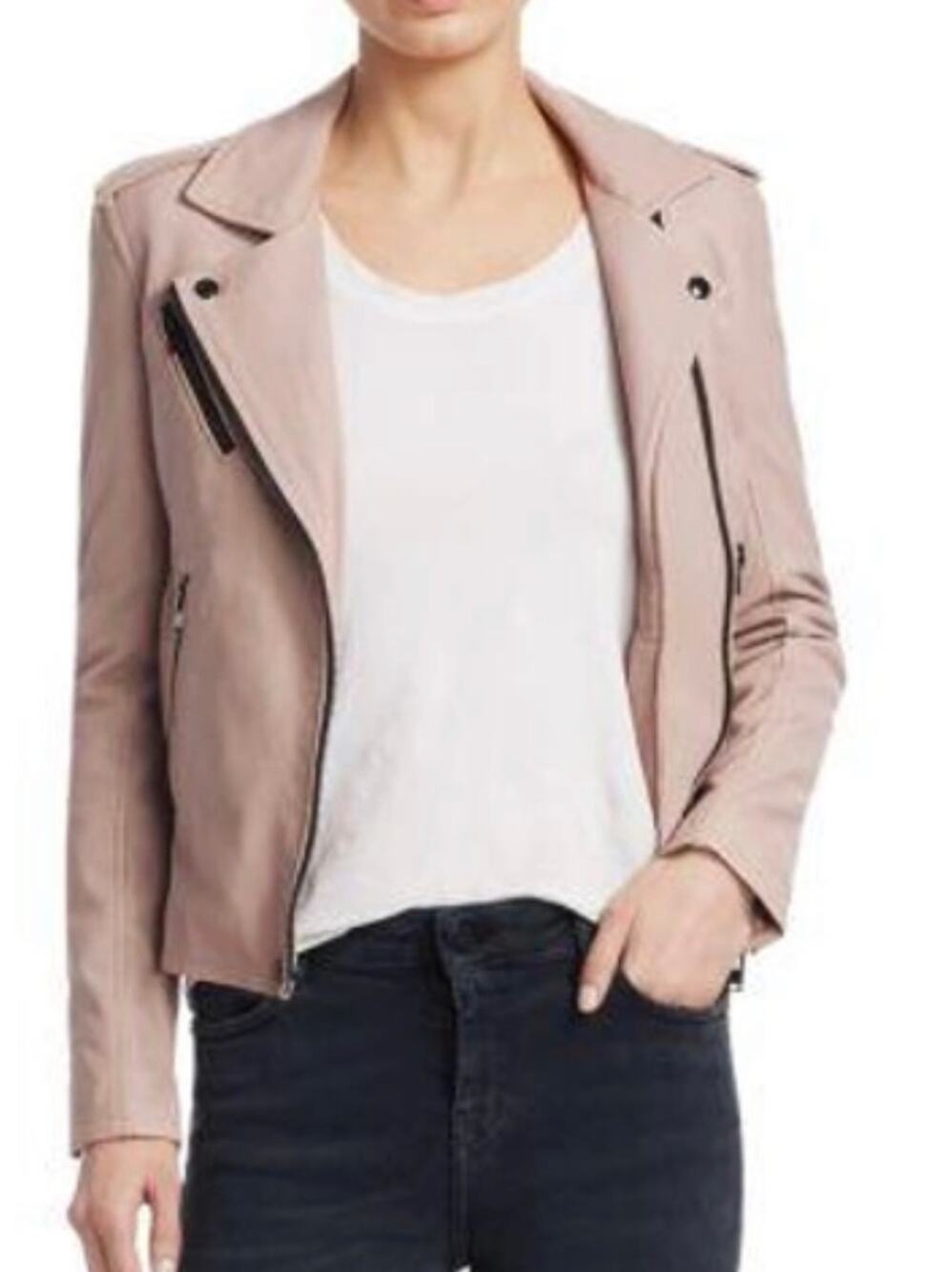 IRO Newhan Han Leather Moto Biker Jacket Dusty Old Pink sz 38